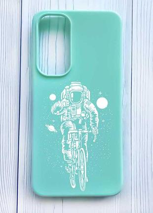 Матовый бирюзовый чехол на samsung galaxy s24 fe космонавт на велосипеде (принт 399)