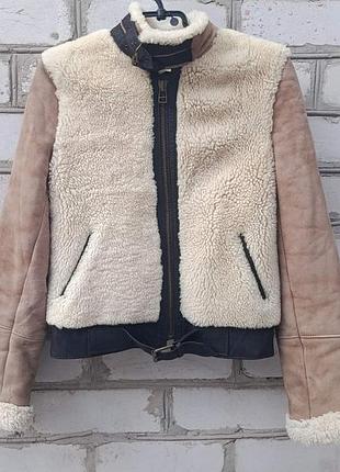 Женская натуральная дублёнка авиатор zara woman, размер m (бежевая)