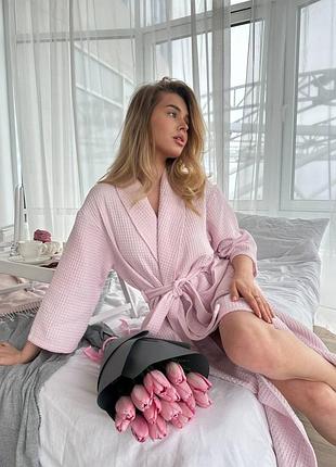 Вафельный халат cosy женский шаль свет лиловый