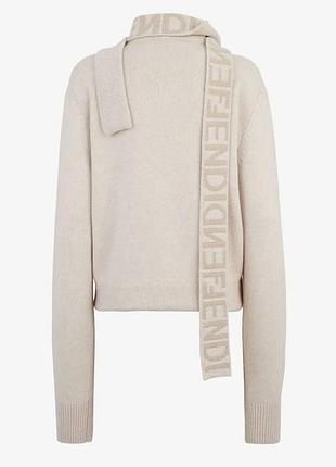 Fendi ✨ оригинальный джемпер 40/s • белый с розовой надписью • кашемир