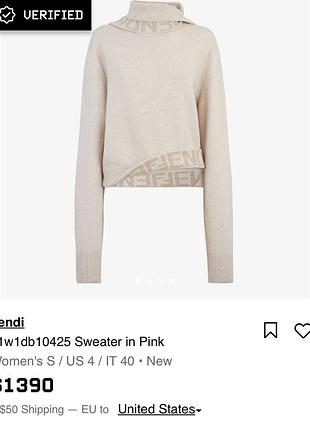 Fendi ✨ оригинальный джемпер 40/s • белый с розовой надписью • кашемир