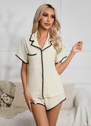 Бежева піжама shein 100% поліестер, тканина еластична розмір s