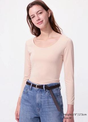 Хлопковый термолонгслив heattech с круглым вырезом и длинными рукавами (extra warm)