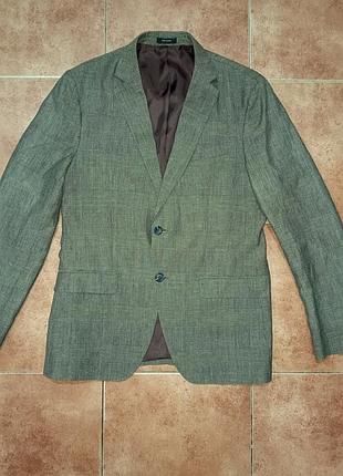 Пиджак мужской massimo dutti, лен / шерсть, в клетку, коричневый, размер 50