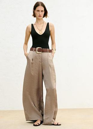 Атласные брюки zara, wide-leg с ремнем