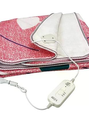 Электропростынь electric blanket 7421 150×170 см с 2 режимами подогрева, розовая с сердечками