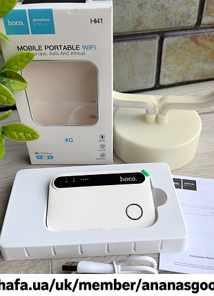 Портативний 4g wi-fi роутер hoco hi41 з sim-картою, wi-fi 6, 150 мбіт/с, акумулятор 2100 mah, білий