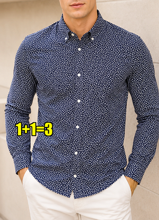 😉1+1=3** стильная темно-синяя натуральная рубашка оксфорд f&amp;f, размер 44 - 46