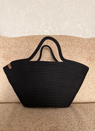 Велика чорна плетена сумка шопер / tote bag