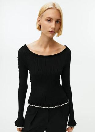 Rib-knit frill top лонгслив arket 3