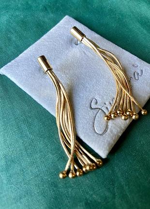 Серьги-подвески с цепочками, позолота 18k, бренд sincera