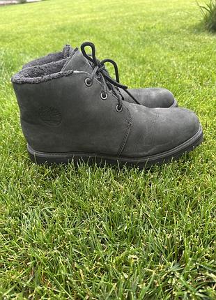 Чоловічі чорні черевики timberland з нубуку та флісу на шнурівці