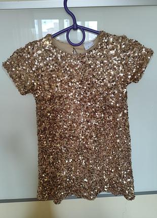 Детское праздничное золотистое платье прямого кроя от zara