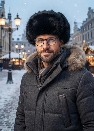 Шапка ушанка на мужчину из меха кроля, зима.