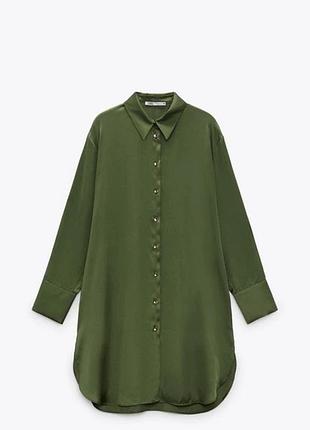 Сорочка подовжена вільного крою зелена zara
