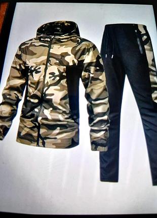 Спортивный костюм весна-осень 3xl, ветровка с капюшоном и штаны с эластичным поясом.