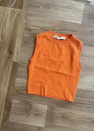 Zara xs s кроп топ кроптоп вкорочений помаранчевий оранжевый