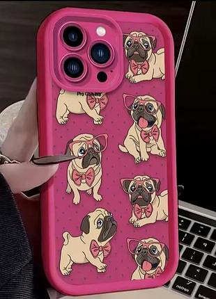 Милый силиконовый чехол с мопсами на iphone 15