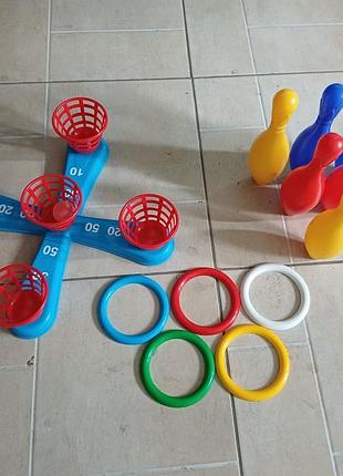 Игровой набор 2 в 1: детский кольцеброс (кільцекид) и боулинг (кегли).