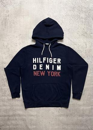 Оригінальне чоловіче сине худі tommy hilfiger big logo в ідеальному стані розмір xl