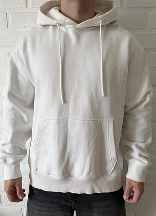 Худі zara чоловіча кофта з капюшоном тепла на флісі біла (hoodie) — xl