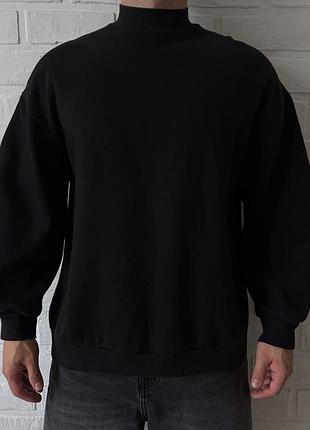 Свитшот bershka мужской теплый на флисе кофта черная oversize - l