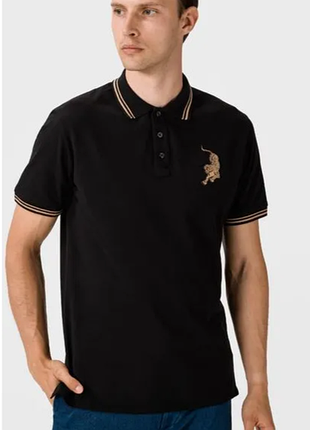 Поло, тенниска, батник just cavalli golden leopard black polo shirt