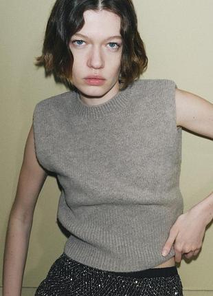 Шерстяная женская бежевая оверсайз жилетка/жилет zara, р.s-m