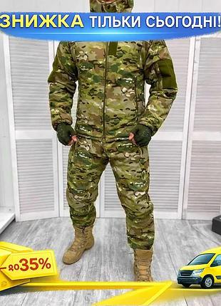 Зимний тактический костюм softshell для мужчин водонепроницаемый утепленный на флисе камуфляж мультикам ku-22