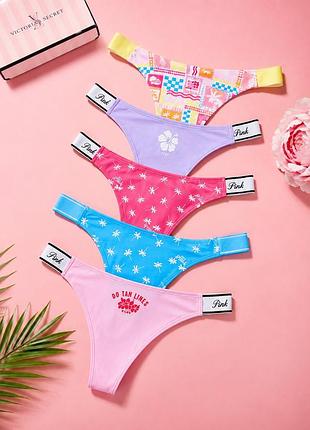 Набір із 5 шт трусики бавовняні стринги victoria’s secret pink оригінал