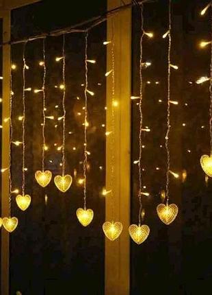 Гірлянда штора-сердечка 12шт. 2,5*0,8м теплий білий 1847-07 тм китай