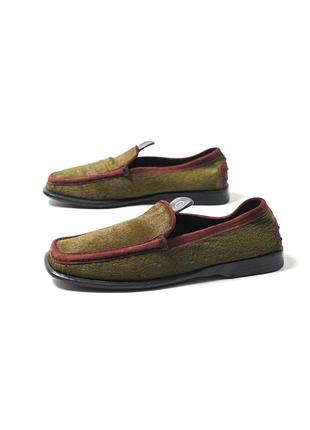 Вінтажні лофери tod’s olive green pony hair suede trim driving