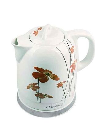 Електрочайник 1200вт 1,5л mr-066-red-flowers (диск.) тм maestro
