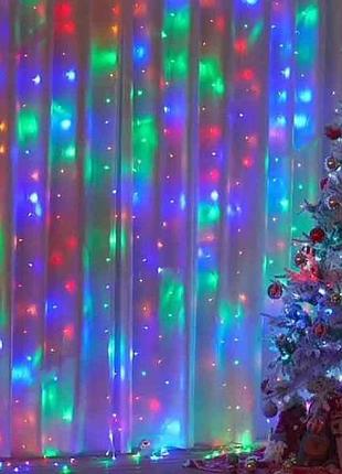 Гирлянда штора 240led 3м*1,5м синяя 1530-01 тм китай
