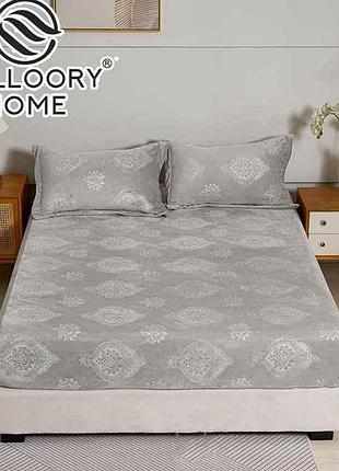 Простирадло 160*200 велюр на резинці наволочки арт.22208 сірий тм mallory home