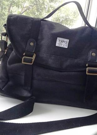 Крута чорна сумка-месенджер typo explorer satchel, чудова якість. котон + шкіра