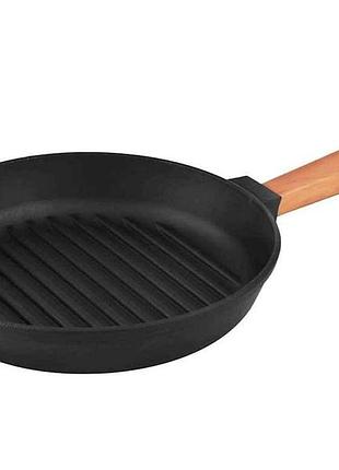 Сковорода чугунная гриль 240х50, 5мм с ручкой optima тм brizoll