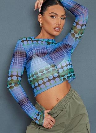 Стильний лонгслів в сіточку plt prettylittlething, р. 40 m/ l,  uk 12 топ в сітку, прозорий, кофта