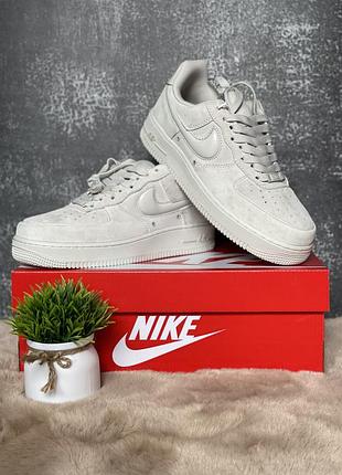 Кроссовки nike air force 1 '07 wolf grey suede найк эйр форс замша светосерые 36-45