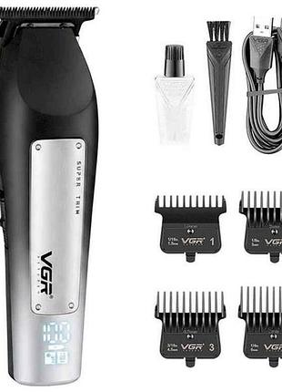 Тример 5вт акумулятор для пiдстригання волосся v-939 black, 4 насадки, led дисплей тм vgr
