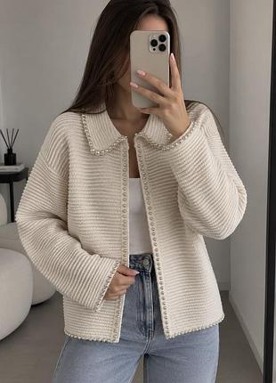 Кардиган zara з перлинним декором