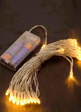 Гірлянда 30led теплий білий 3м на батарейках, прозорий провід 1103-07 тм китай