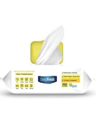Серветки вологі для прибирання 100шт lemon (клапан) тм deep fresh