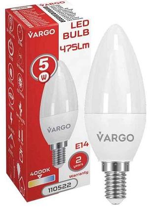 Лампа светодиодная 5w e14 c37 4000k 220v (v-110522) тм vargo