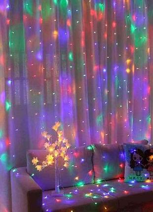 Гірлянда-шторка водоспад-лінза 200led мульті 3*2м 220в (12ліній) тм китай