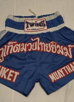 Twins special  - phuket muay -thai gym - сині нейлонові спортивні шорти для тайського боксу -l
