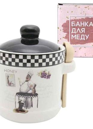 Банка для меда 450 мл с древесной ложкой гурман 700-04-10 тм snt