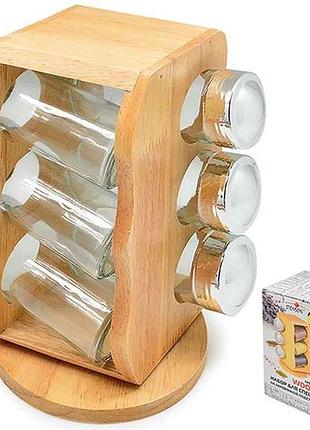 Спецейница на деревьях.подставке woody 6шт/наб 13.5х13,5х20,5см ms-0369 тм stenson