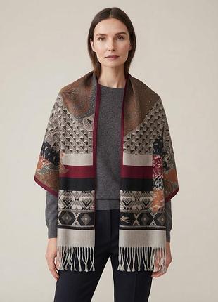 Etro большой шарф палантин с тонкой бахромой шерсть шелк кашемир