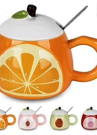 Чашка 350мл керамика с крышкой и ложкой fruits r32742 тм stenson